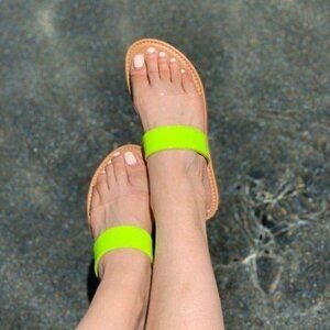 Neon Yellow Clear Strap Sandals Open Toe Flat Slip-On Transparent Summer Shoes